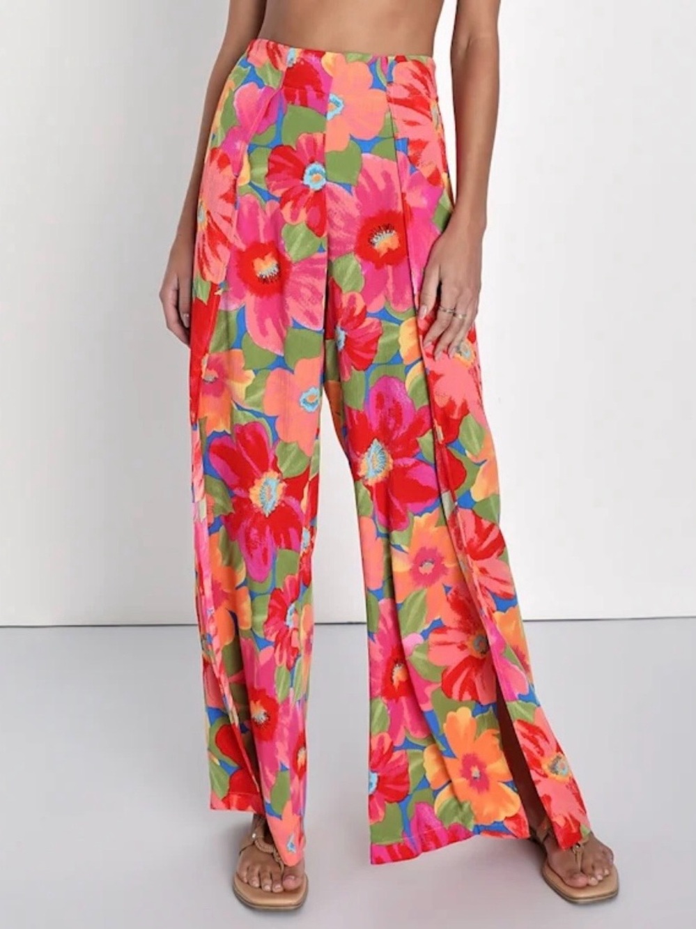 Billabong Split Spirit Tropical Floral Flyaway Pants L Orange Pink L